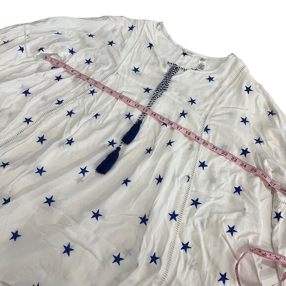 Kaktus Boho White Top with Embroidered Blue Stars and Tassels - Picture 5 of 10